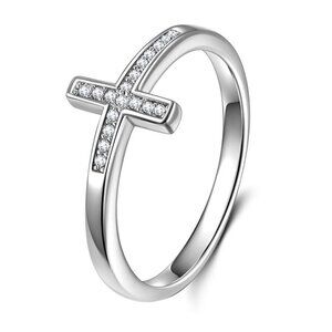 "925 Silver Plated Dainty Cross Shaped Classy Ring, GPMB1515